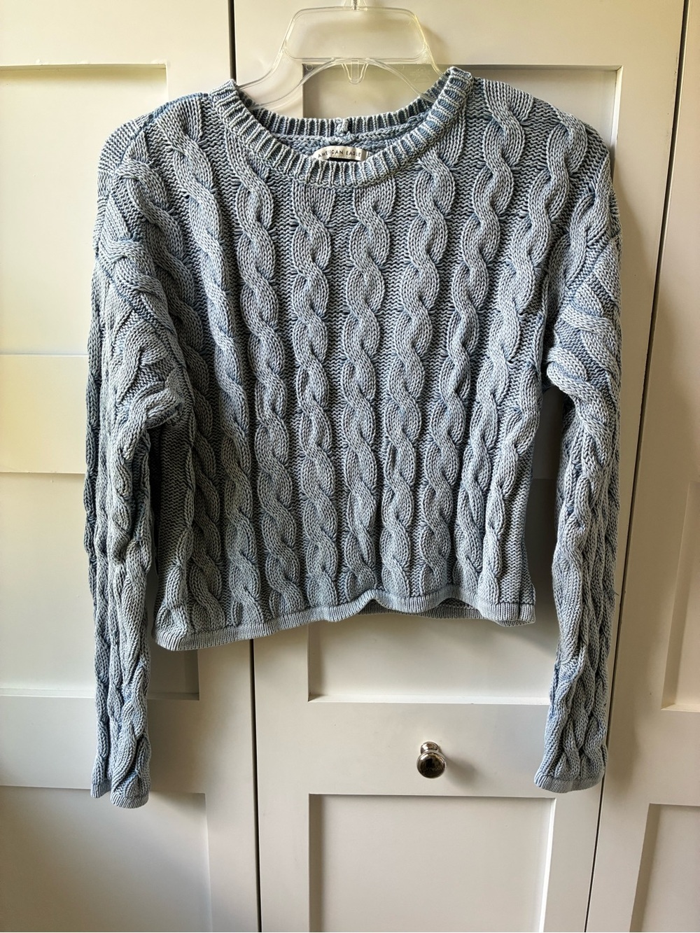 American Eagle Outfitters Pale Blue Cable Knit Cropped Sweater